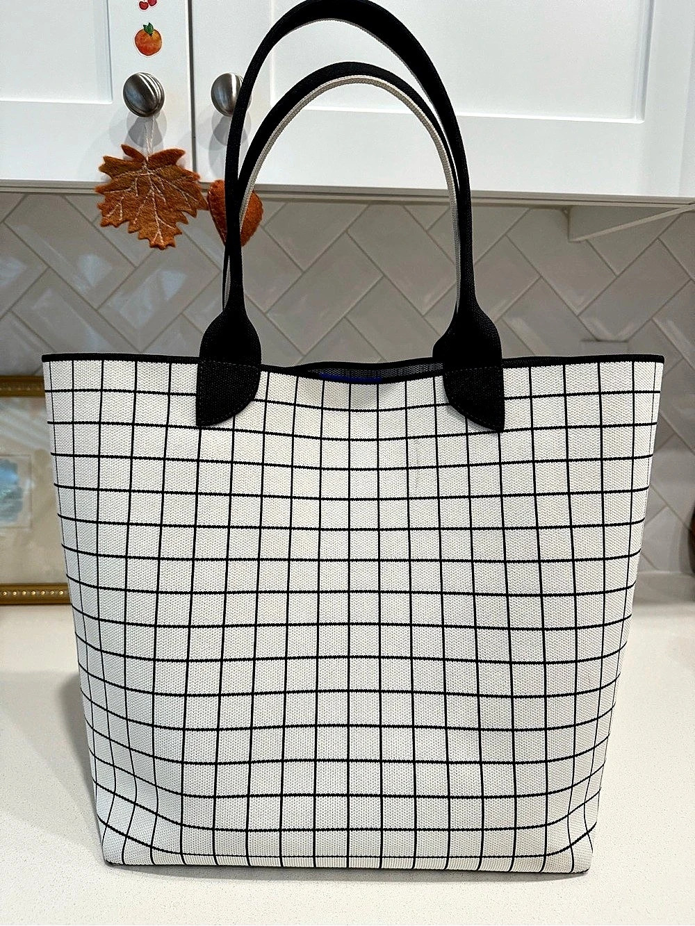 Rothy’s Lightweight Tote White Windowpane Black Grid Shoulder Bag